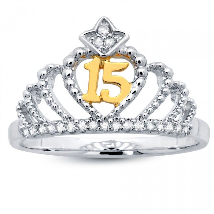 10k White Gold Quinceañera Crown Ring