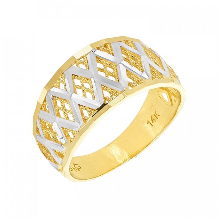 14K GOLD TWO-TONE WIDE CRISS-CROSS RING
